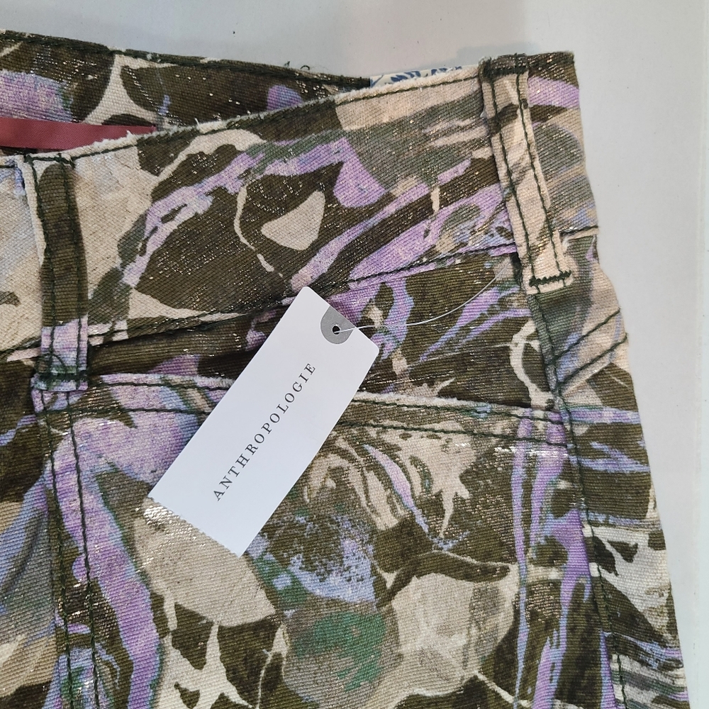 NWT Anthropologie Pilcro The Wanderer Low-Rise Metallic Marble Print Pants - Picture 8 of 11